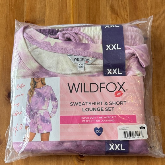 NWT! Wildfox Lavender and White Sweatshirt & Short Lounge Set XXL - Picture 1 of 12